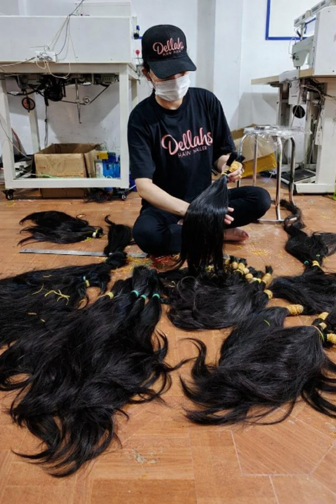 Raw Cambodian human hair factory sorting donor raw hair